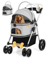 LUXE CARES 4-wheel foldable pet stroller front view for a stable, secure walk.