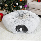LVUVXVAV cat tunnel bed gray circle layout for multi-cat play and cozy resting.
