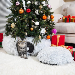 LVUVXVAV cat tunnel bed plush cushion close-up highlighting warmth and comfort.