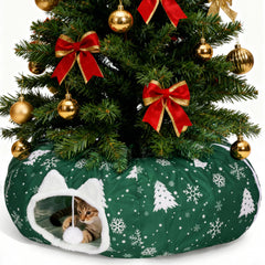 LVUVXVAV cat tunnel bed under Christmas tree blends festive decor with a cozy retreat