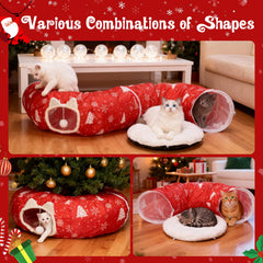 LVUVXVAV Christmas cat tunnel entrance with hanging plush balls entertains and diverts playful kittens.