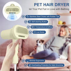 L&W BROS quiet pet dryer light yellow ergonomic handle close-up for comfortable sessions