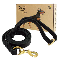 LWBMG leather dog leash 4ft-3/4in close-up showing durable construction for daily walks.