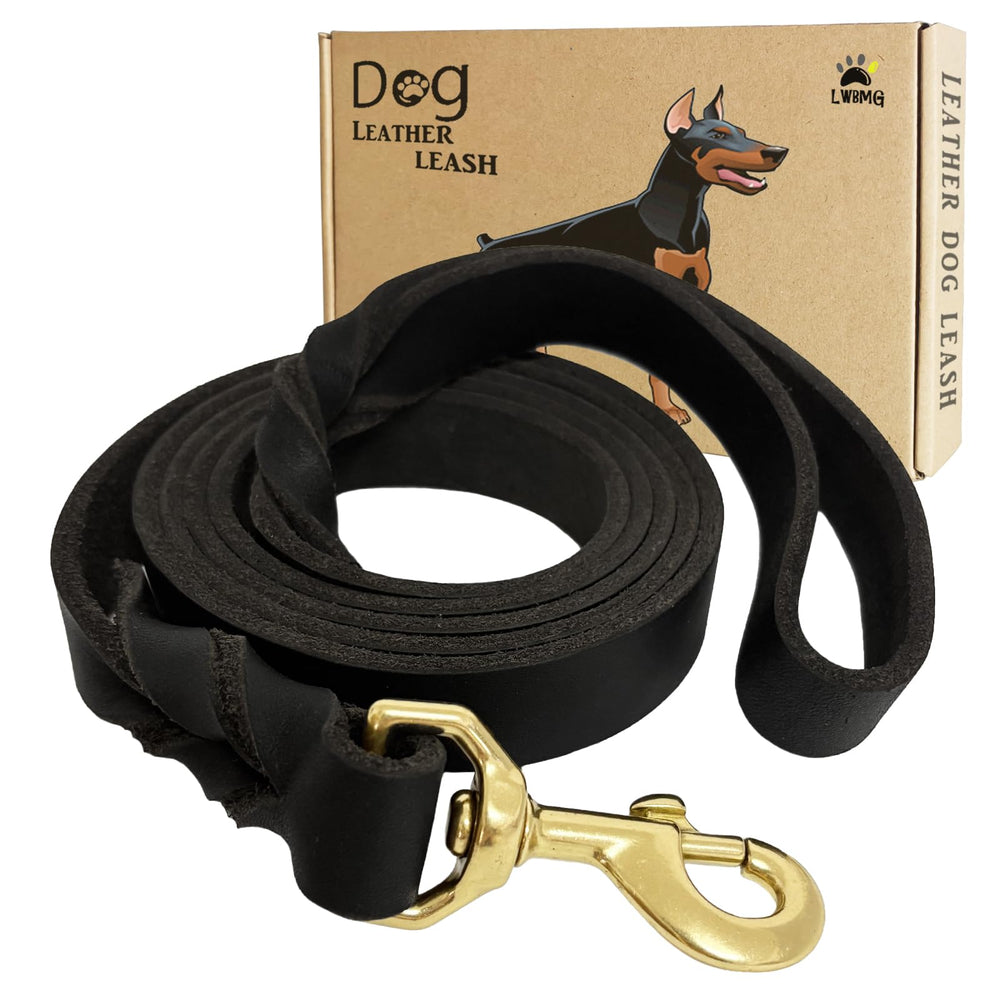 LWBMG Leather Dog Leash 6ft Soft Handle for comfortable daily walks.