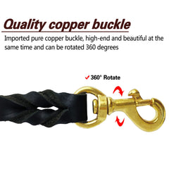 LWBMG soft braided leather leash held in hand for comfortable grip and control.