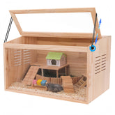 LWYMX wooden hamster cage top view highlighting the openable top for easy access