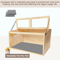 LWYMX wooden hamster cage side ventilation highlights airflow and odor reduction benefits.