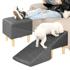 LY dog ramp couch-assembled shows solid wood frame and plush faux leather for pet comfort.