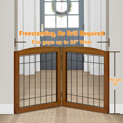 LZRS wood dog gate with metal rods highlights durability and chew-resistance for playful puppies.