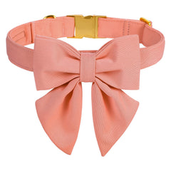 M MACA BATES candy pink collar with bow tie on a medium dog for chic photos.