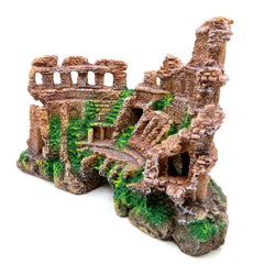 M2cbridge Roman column ruins in-tank scene provides hiding cave for fish.
