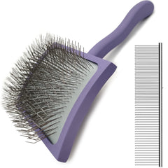 MABCM slicker with curved pins for long-haired dogs reduces tangles and promotes smoother coats.