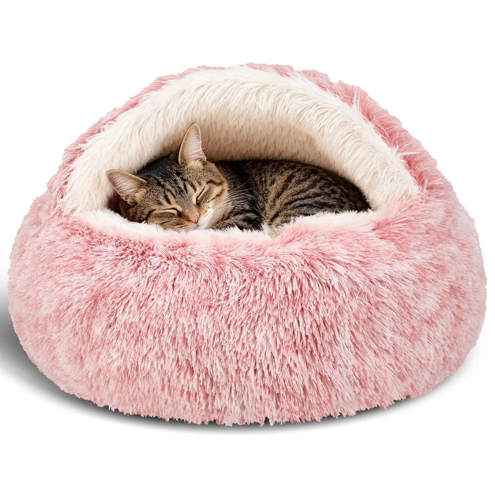 MADDEMCUTE Bean Mush bed with hooded cover offers a cozy den-like hideaway for pets.