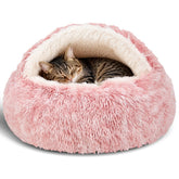 MADDEMCUTE Bean Mush bed with hooded cover offers a cozy den-like hideaway for pets.