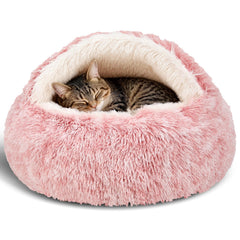 MADDEMCUTE Bean Mush bed with hooded cover offers a cozy den-like hideaway for pets.