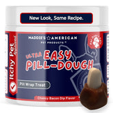 Maddie’s Easy Pill Wrap jar closeup highlights savory formula for easier pill administration.