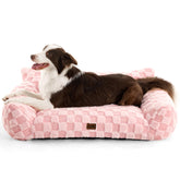 Made4Pets dog couch-bed with soft faux fur checkered texture for cozy lounging.
