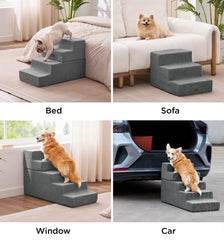 Made4Pets dog steps grey four-step folded-bed mode creates a cozy nap space.