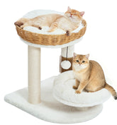 Made4Pets PE rattan cat tree tower with scratch post provides a compact kitten playground.