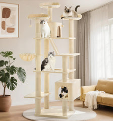MADE 4 PETS tall cat tree top perch in beige for elevated cat viewing