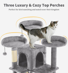 Made4Pets tall cat tree private condos provide cozy hideaways for restful nap times.