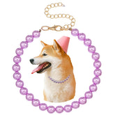 Madison Tyler Dog Pearl Necklace front view adds elegant flair to dog photos.