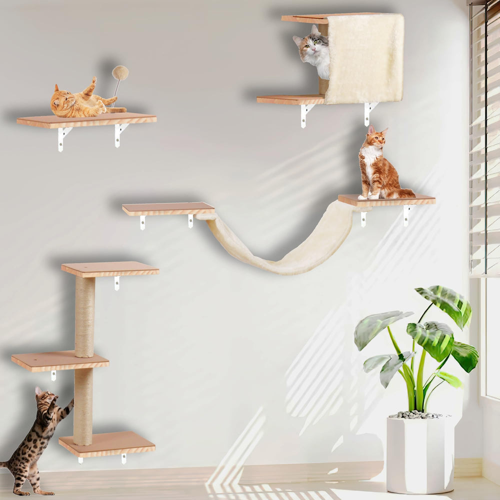 MADNIU cat wall shelves solid wood beige show sturdy vertical space for climbing