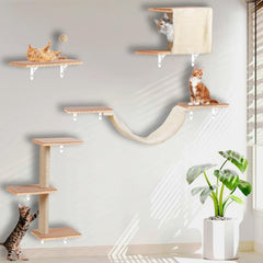 MADNIU cat wall shelves solid wood beige show sturdy vertical space for climbing