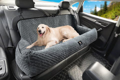 MagicFox dog car seat on back seat in grey showing universal back-seat fit for medium and large dogs