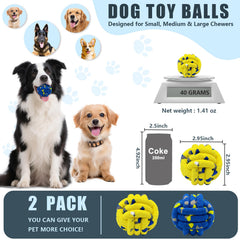 Magicorange dog balls blue-yellow close-up shows durable surface for aggressive chewers.