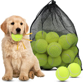 Magicorange dog tennis ball 2.5-inch yellow close-up showing durable felt for gentle teeth-safe play.