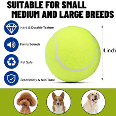 Magicorange 4-inch squeaky tennis ball close-up shows built-in squeaker