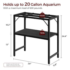 MAHANCRIS aquarium stand 2-tier storage side view highlights extra shelf room.