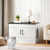 MAHANCRIS cat litter box enclosure front view showing discreet end-table design for tidy living spaces
