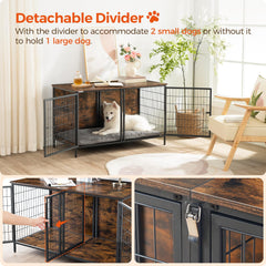 MAHANCRIS rustic-brown-surface demonstrates stylish end-table appeal with a built-in pet home.