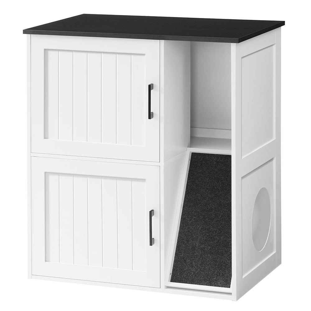 MAHANCRIS litter box enclosure front view with two doors for tidy two-cat setup