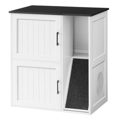 MAHANCRIS litter box enclosure front view with two doors for tidy two-cat setup