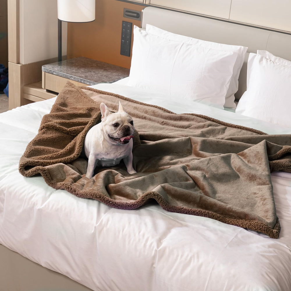 Maidewow dog blanket waterproof sherpa side keeps pets warm while protecting furniture from spills.