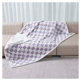 Maidewow waterproof pet blanket purple check folded for sofa protection
