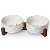 MALACASA dog bowl set with wood stand enables elevated feeding for comfort