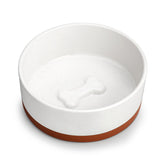 MALACASA dog bowl side view highlights durable ceramic and spill-resistant design.