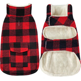 Malier plaid dog coat with pocket in red for warmth on walks