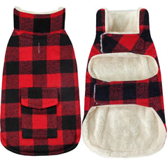 Malier plaid dog coat with pocket in red for warmth on walks