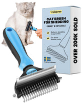 MalsiPree cat shedding brush blue closeup—helps reduce shedding for a sleeker coat
