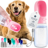 MalsiPree leak-proof dog water bottle with pink bowl for on-the-go hydration