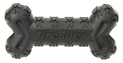 Mammoth TireBiterII bone with treat-station closeup showing rugged natural rubber for tough chewers