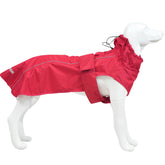 MAMORE adjustable waterproof dog raincoat red small front view demonstrates secure fit for rainy walks