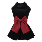 MAMORE Velvet Black Bowknot Dress closeup for events