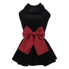 MAMORE Velvet Black Bowknot Dress closeup for events