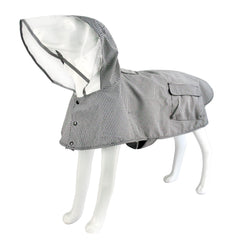 MAMORE waterproof dog raincoat back view showing reflective strips for night visibility.